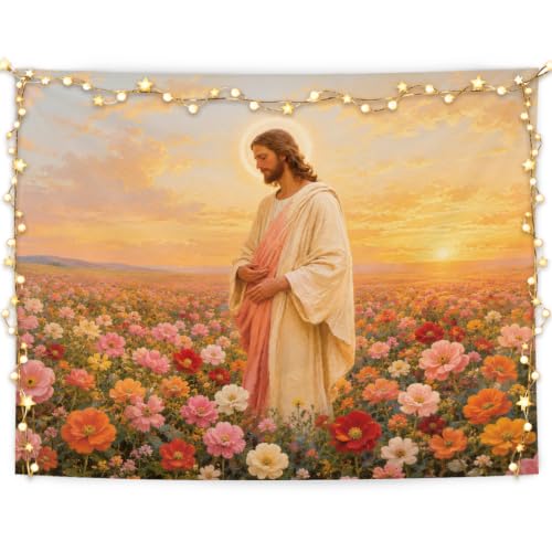 MOLYUB Floral Christian Jesus Tapestry for Home Church Bedroom 50x60 - color: God Among Flowers