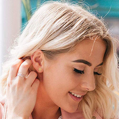 Rnivida 925 Sterling Silver Cross Stud Earrings for Women - color: Gold