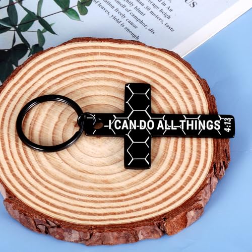 GGOJAGST Christian Cross Keychain for Men Baptism Gifts for Boys Football Christian Keychain for Men Communion Bible Verse Soccor Christmas Stocking Stuffers