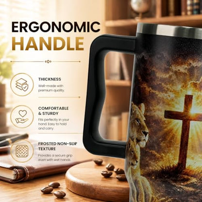 To My Son Gifts from Mom, Fathers Day Gift For Son, Graduation Birthday Gifts For Son, 40 Oz Coffee Tumbler With Handle, Adult Son Coffee Mug, Christian Lion Cross - color: Gifts for Son