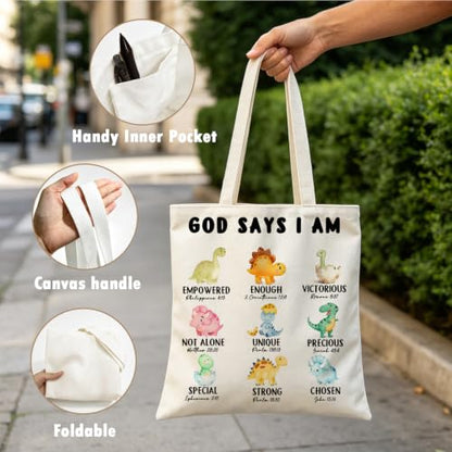 Inspirational Christian Dinosaur Tote Bag Reusable