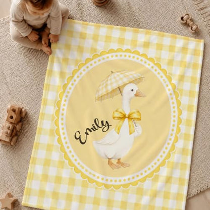 Personalized Goose Baby Blanket, Yellow Gingham Throw Gift - color: #Ver8