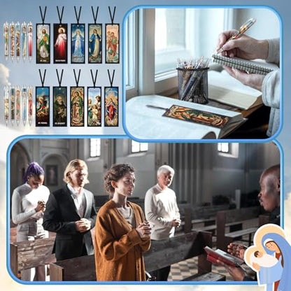 Sayglossy 40 Pcs Catholic Bible Gifts Set 20 Christian Ballpoint Pens ＆20 Prayer Bookmarks Religious Saints Jesus Virgin Mary Gifts Bulk for First Communion Baptism Confirmation Lent Favors(Classic) - style: Classic