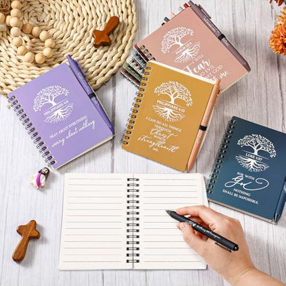 Kosiz 100 Pcs Bible Verse A6 Spiral Notebooks Bulk with Pens, Neutral Color - color: Neutral Color