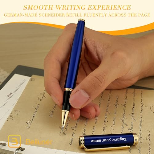 BEILUNER Blue Personalized Pen,Stunning Luxury Lacquer With 24K Gold,Schneider Ink Refills,Multiple Fonts To Custom Rollerball,Gift Pen For Men & Women,Executive,Graduation,Christmas,Nice Fancy Pens - color: Blue with Gold (Personalized)
