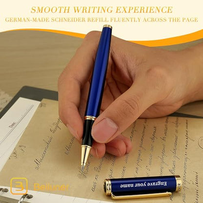 BEILUNER Blue Personalized Pen,Stunning Luxury Lacquer With 24K Gold,Schneider Ink Refills,Multiple Fonts To Custom Rollerball,Gift Pen For Men & Women,Executive,Graduation,Christmas,Nice Fancy Pens - color: Blue with Gold (Personalized)