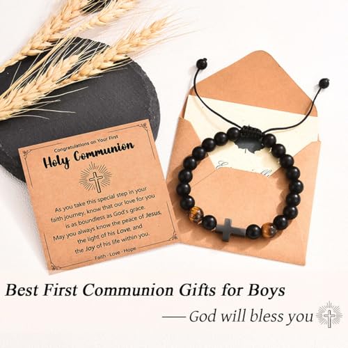 Leyung Cross Bracelet Gifts for Boys, Easter Basket Stuffers Baptism Gifts - color: First Communion