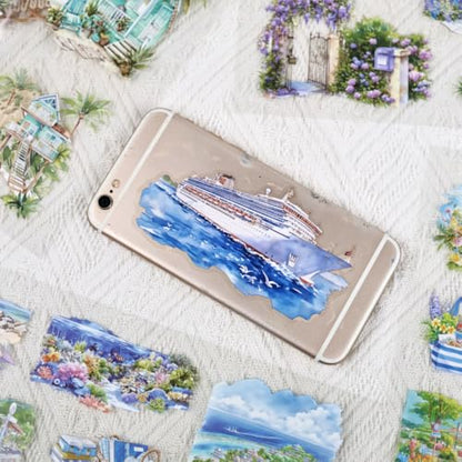 Summer Landscape PET Sticker Book, Diecut Stickers for Journaling - color: Sea Salt Daytime
