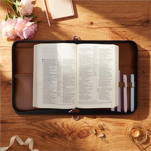 AKONEGE Bible Cover with Handle & Shoulder Strap for Women Girls, Brown - color: Brown