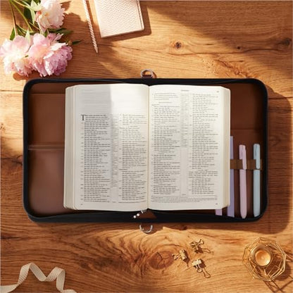 AKONEGE Bible Cover with Handle & Shoulder Strap for Women Girls, Brown - color: Brown