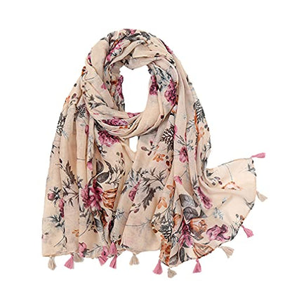 Yeieeo Boho Scarf for Women Lightweight Floral Printed Scarf Fall Winter Fashion Fringed Shawl - color: Floral 1