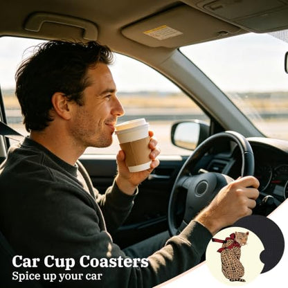 Red Bow Leopard Car Coasters for Cup Holders, Auto Drink Coaster for Women - color: Leopard Red Bow