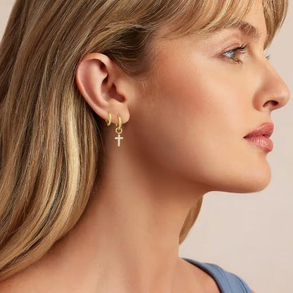DAILY VIBES Cute Butterfly Star Cross Heart CZ Dangle Earrings for Women - color: Gold Cross CZ