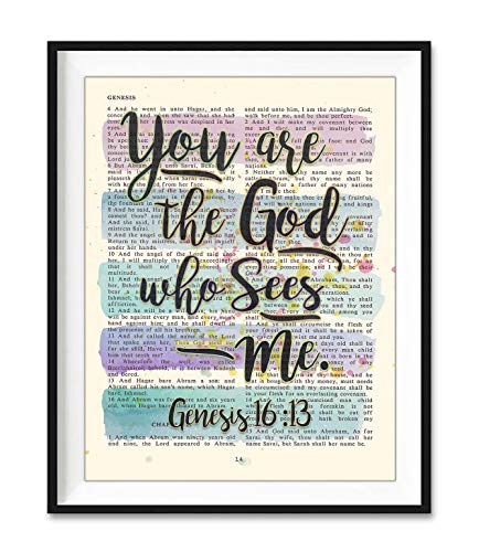 Set of 6 -Watercolor Christian Bible Verse Page Art Prints, Unframed, Song of Solomon 4:7, Psalm 37:4, Genesis 16:13, Ephesians 2:10, Philippians 4:8, Genesis 28:15, Wall Art Decor, 5x7 Inches