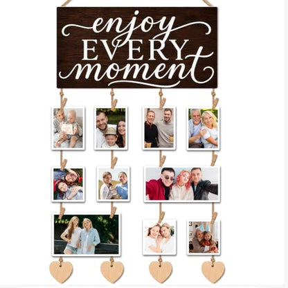 Hanging Photo Display with Clips, Hallway Pictures Wall Decor - color: Dark Espresso