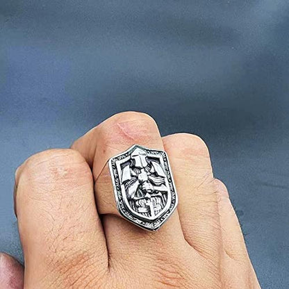 Knights Cross Sword Armor Shield Templar Rings for men Biker 316 Stainless Steel Rings Paladin Worrior Hunter style Iced Out Jewelry Punk Ring Hip Hop Heavy Metal mens fashion rings - size: 8