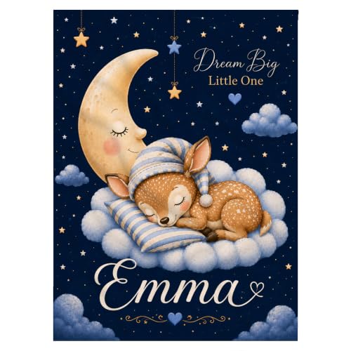 Personalized Baby Blanket With Name, Custom Baby Blankets Gift for Boy Girl - color: Night Navy, size: Deer