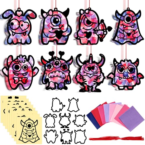 Eersida 32 Pcs Valentine Suncatcher Craft Kit Stained Glass DIY - style: Valentine