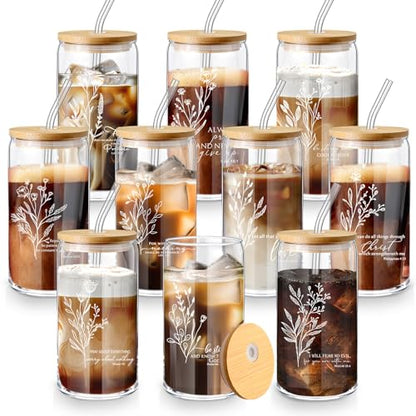 Mifoci 10 Pcs 16 oz Christian Gift for Women Glass Cups