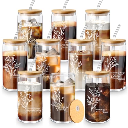 Mifoci 10 Pcs 16 oz Christian Gift for Women Glass Cups