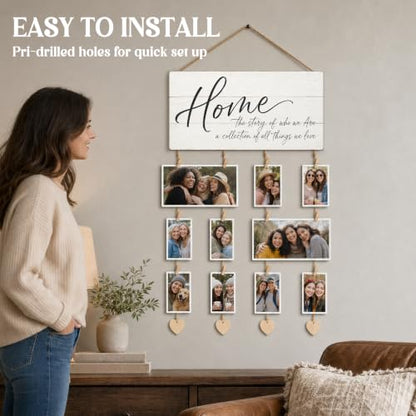 Home Sign Wall Decor Hanging Photo Display with Clips Wedding Gift - color: Clean Shiplap