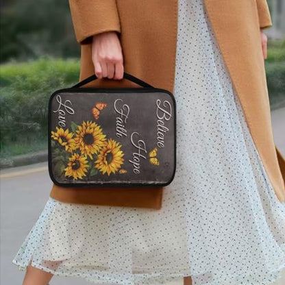 Sunflower Butterfly Print Bible Cover for Women,Portable Bible Carrying Church Bag with Handle - color: Sunflower Butterfly