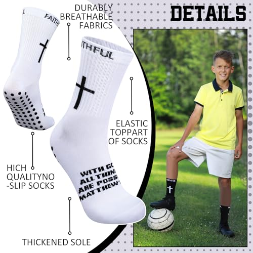 Glitopper 6 Pairs Cross Grip Soccer Socks US 6-13 christian - color: 2 Colors, style: Faith