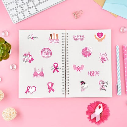 BeYumi Breast Cancer Awareness Stickers - 1000Pcs Breast Cancer Awareness Stickers in 2 Rolls Waterproof Vinyl Pink Ribbon Caring for Women's Health Decals Care About Women Laptop Bottle Luggage Decor - style: Breast Cancer Awareness