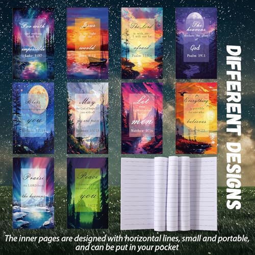 200 Pcs Christian Gift for Women Christian Accessories Include 50 Bible Verses Notebook 50 Church Bookmark 50 Ballpoint Pen Organza Bag Gift for Christmas Church Motivational (Landscape) - style: Landscape