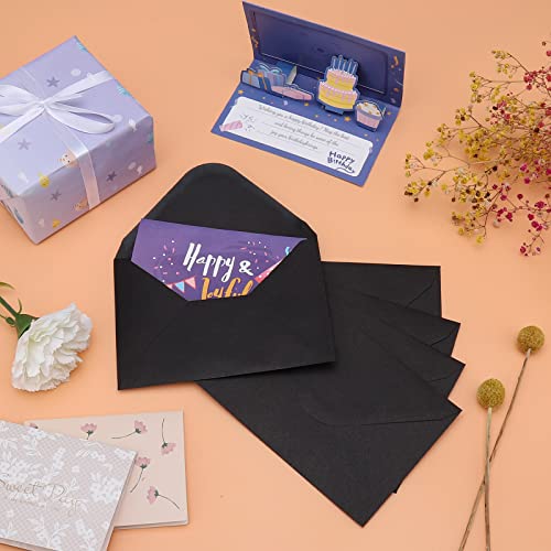 100 Pack Black 4x6 Envelopes, Contour Flap A4 Envelopes for Engagement Invites, Weddings Invitation, announcements, Baby shower, Perfect for RSVP Card 120gsm, 4.5 x 6.4 Inches - 100% Recycled - color: Black-100