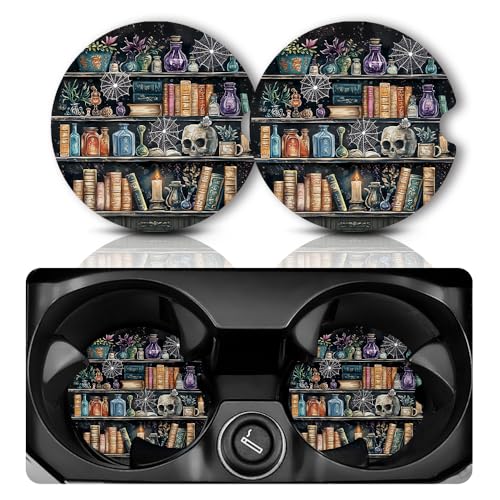 Yonlevres Car Coasters for Cup Holders, Gothic Bookshelf, 2 Pack 2.75" - color: Gothic Bookshelf