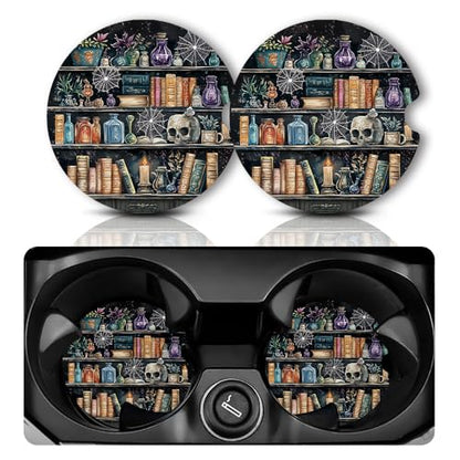 Yonlevres Car Coasters for Cup Holders, Gothic Bookshelf, 2 Pack 2.75" - color: Gothic Bookshelf