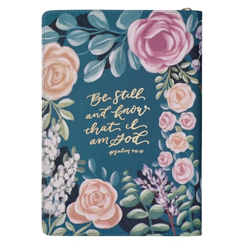 Christian Art Gifts Inspirational Zippered Journal, Love the Lord Wide Ruled Notebook, Matt 22:37 Bible Verse, Teal Vegan Leather, 336 Lined Pages w/scripture, (9” x 6.4” x .9”)