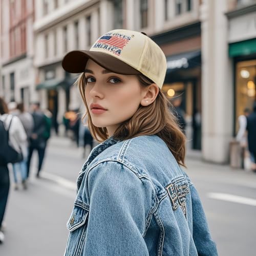 She Loves Jesus and America Too Hats for Womens Soft Washed Distressed Baseball - color: She Loves Jesus and America Toooff-white With Brown Eaves3