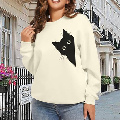 Cat Sweatshirts for Women Graphic Print Sweatshirt Funny Long Sleeve Shirt Cute Pullover Lightweight Hoodie Tops - color: Apricot, size: X-Large