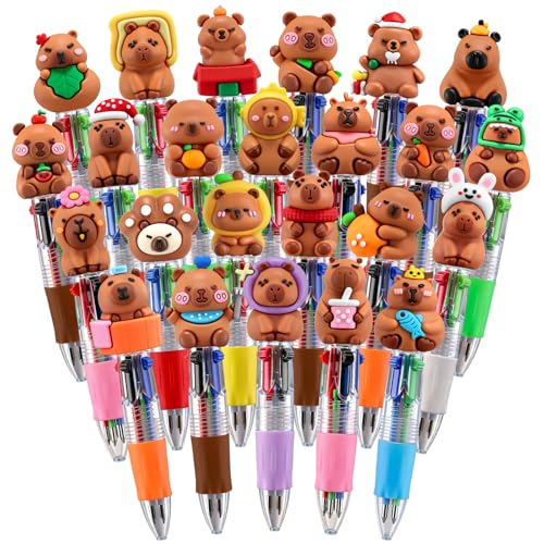 24 Pack Hydrochoerus hydrochaeris Pens 4-in-1 Multicolor Pens with Detachable Charms - Bulk Goodie Bag Fillers, Cute Party Favors for Kids, Classrooms & School Supplies - color: Hydrochoerus hydrochaeris