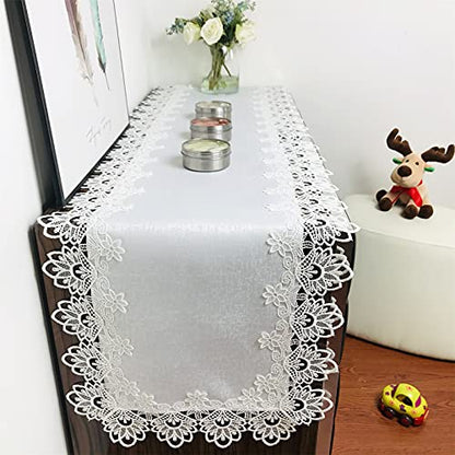 Lace Tablecloth Rectangle Fabric Washable Off White 16x70inch - color: H17176-white-1, size: 16*70
