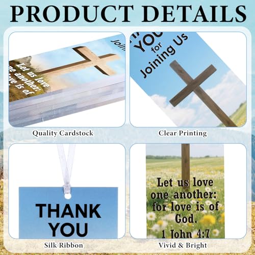 Skyygemm 60 Pcs Church Visitor Bookmarks Thank You for Joining Us Bookmarks 1 John 4: 7 Christian Birthday Welcome Gift Religious Cross Bookmark for Prizes Party Favors
