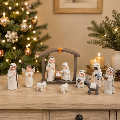 12 Piece Nativity Set, Resin Indoor Christmas Manger Scene, 5 Inch