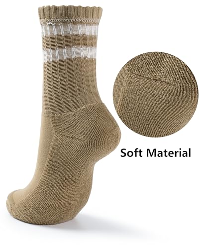 BomKinta Womens Striped Crew Socks Retro Above Ankle Cotton Sock Size 5-10 - color: 3 Pairs-light Khaki Dark Khaki Reddish Brown