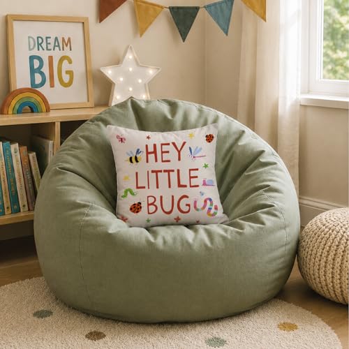 Hey Little Bug Kids Classroom Throw Pillow Cover 18x18 Inch - color: White-little Bug