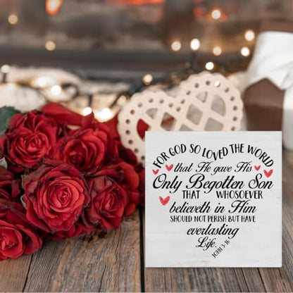 Christian Valentines Decor, Rustic Bible Verse Wood Sign - color: John 3:16