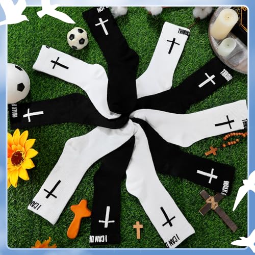 Chicingyou Christian Cross Socks for Men Youth, Us Size 6-12 - color: White, Black