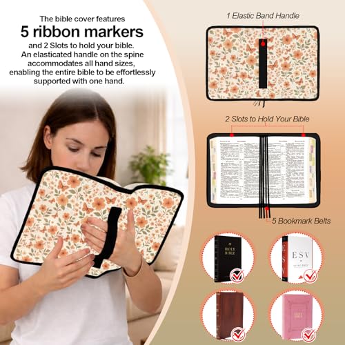 Butterfly Bible Cover Case for Women, Bible Bag for Women Organizer with Handle Zipper Pocket, Bible Study Supplies Journaling Kit, Pens Highlighters Cross Clips Tabs Christian Gift - color: Yellow Butterfly