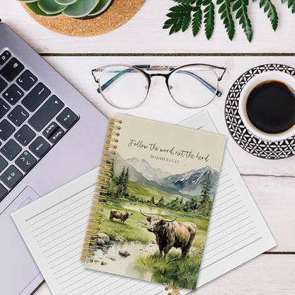 Christian Highland Cow Spiral Notebook, Farmhouse Cow Bible Journaling Notebooks, Rustic Country Mountain Farmhouse Hardcover Journals for Women 160 Pages 5.5x8.3 Inch, Christian Gifts for Women - color: Color22