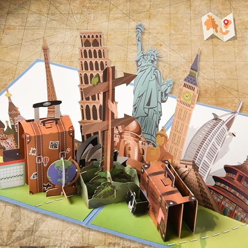 3D Pop Up Interesting Cards for men - Travel Theme Greeting Card - color: Landmark building