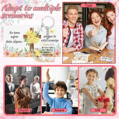 Sureio 100 Sets Spanish Christian Keychain and Cards - style: Romantic Heart