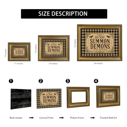 Gold Framed Please Do Not Summon Demons In The Bathroom Wall Art 9X11 in - color: Gothic Bathroom 1, size: 11"L x 9"W