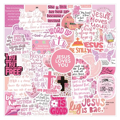 Pink Bible Verse Stickers Jesus Faith Decals for Christian Teen Adult 55PCS - color: Bible