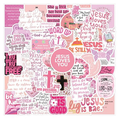 Pink Bible Verse Stickers Jesus Faith Decals for Christian Teen Adult 55PCS - color: Bible